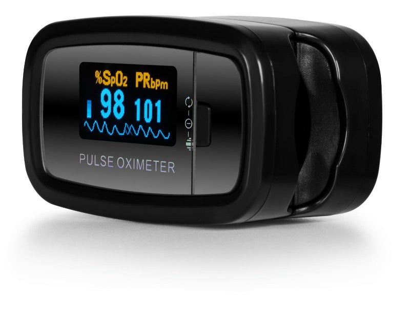 AccuMed CMS-50D1 Fingertip Pulse Oximeter Blood Oxygen Sensor SpO2 for Sports and Aviation. Portable and Lightweight with LED Display, 2 AAA Batteries, Lanyard and Travel Case (Black) - Image 3
